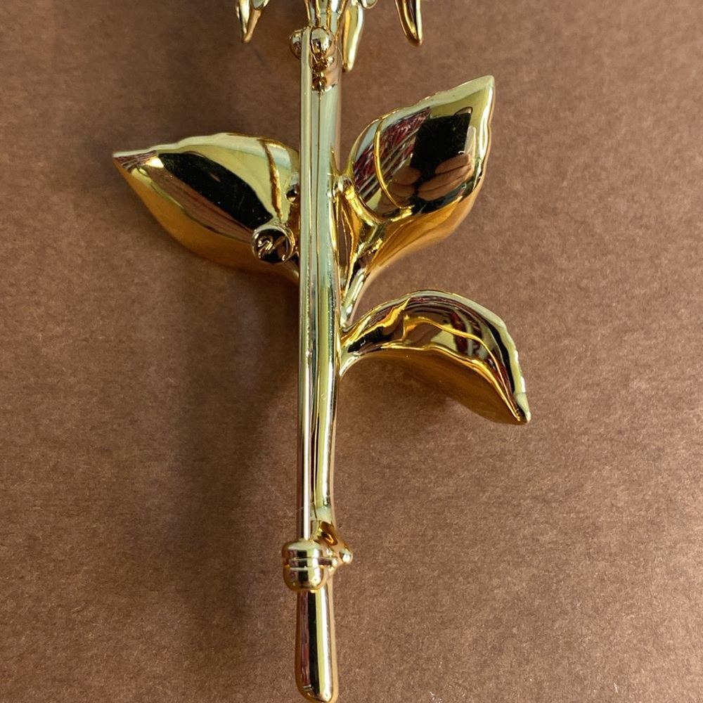 VTG SWAROVSKI SWAN SIGNED CRYSTAL GOLD PLATED MEMORIES ROSE PIN BROOCH - Picture 10 of 12